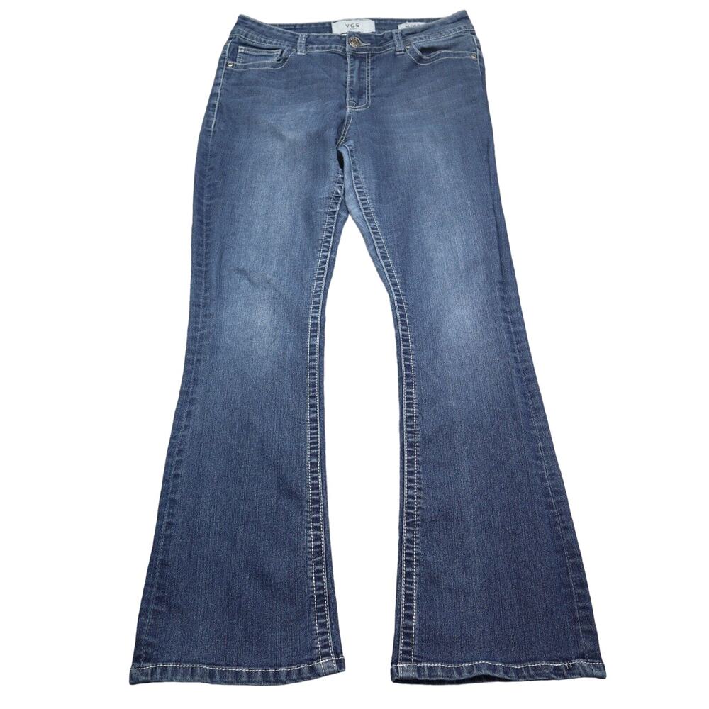 VGS Jeans Womens 10 Blue Slim Boot High Rise Pocket Button Zip Wash Denim Pants